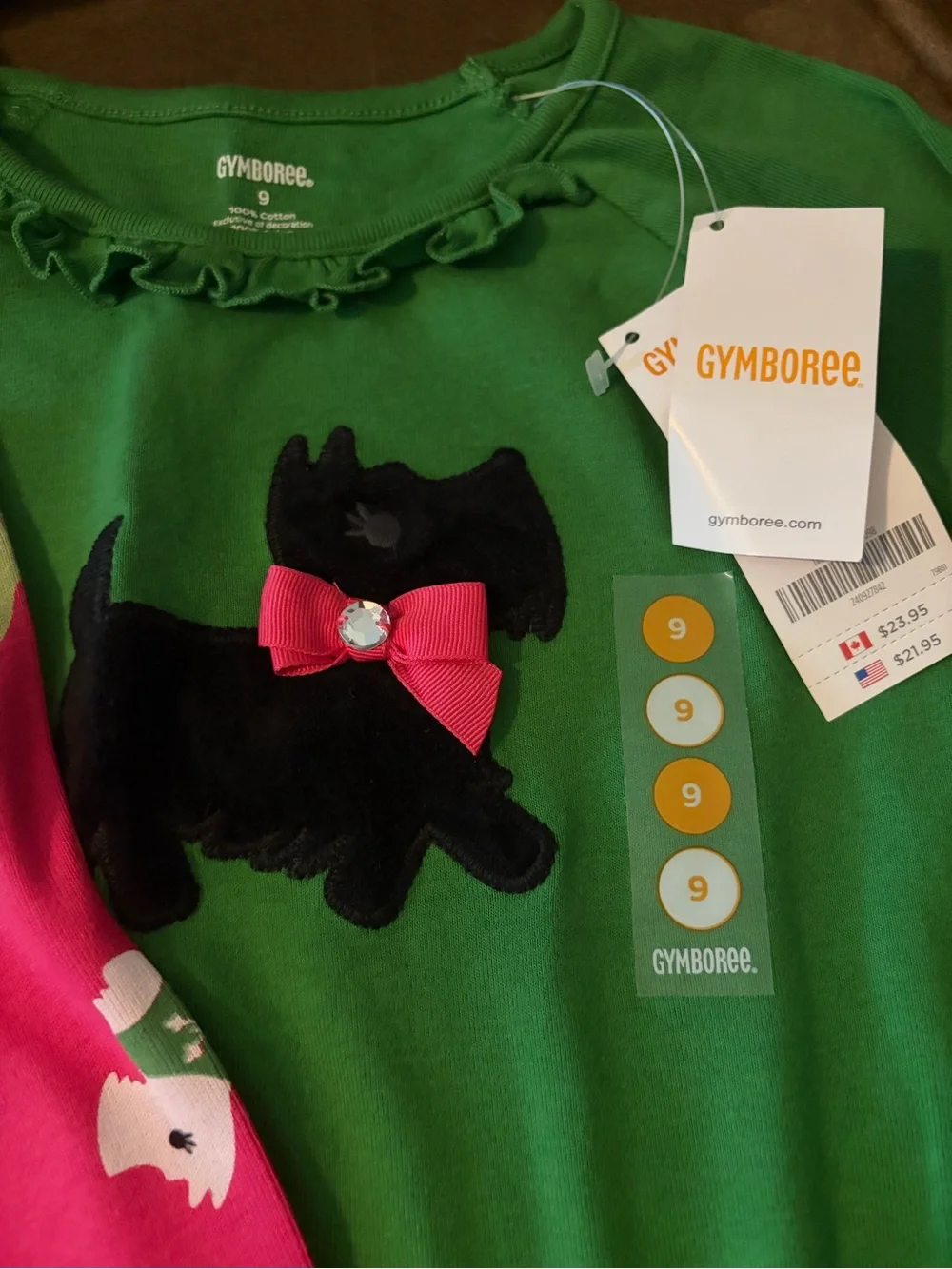 Gymboree Green Top NWOT with Pink Puppy-Print Leggings Set